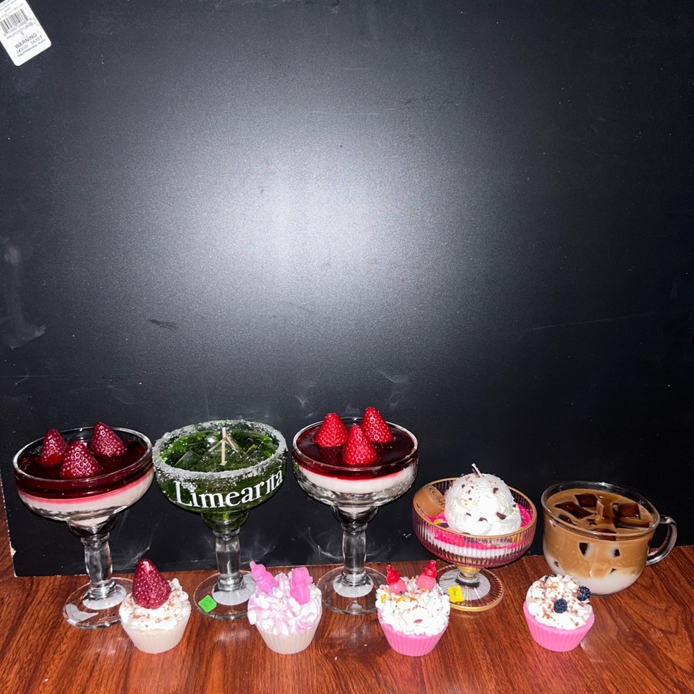 Assorted Handmade Party Dessert Candle Set - Pink, Red, Green, White